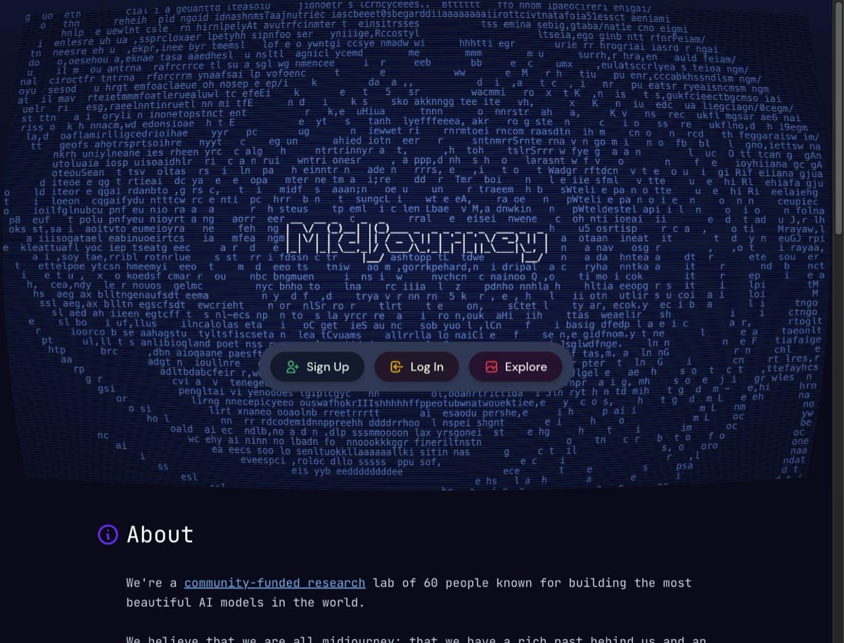 Screenshot of midjourney.com